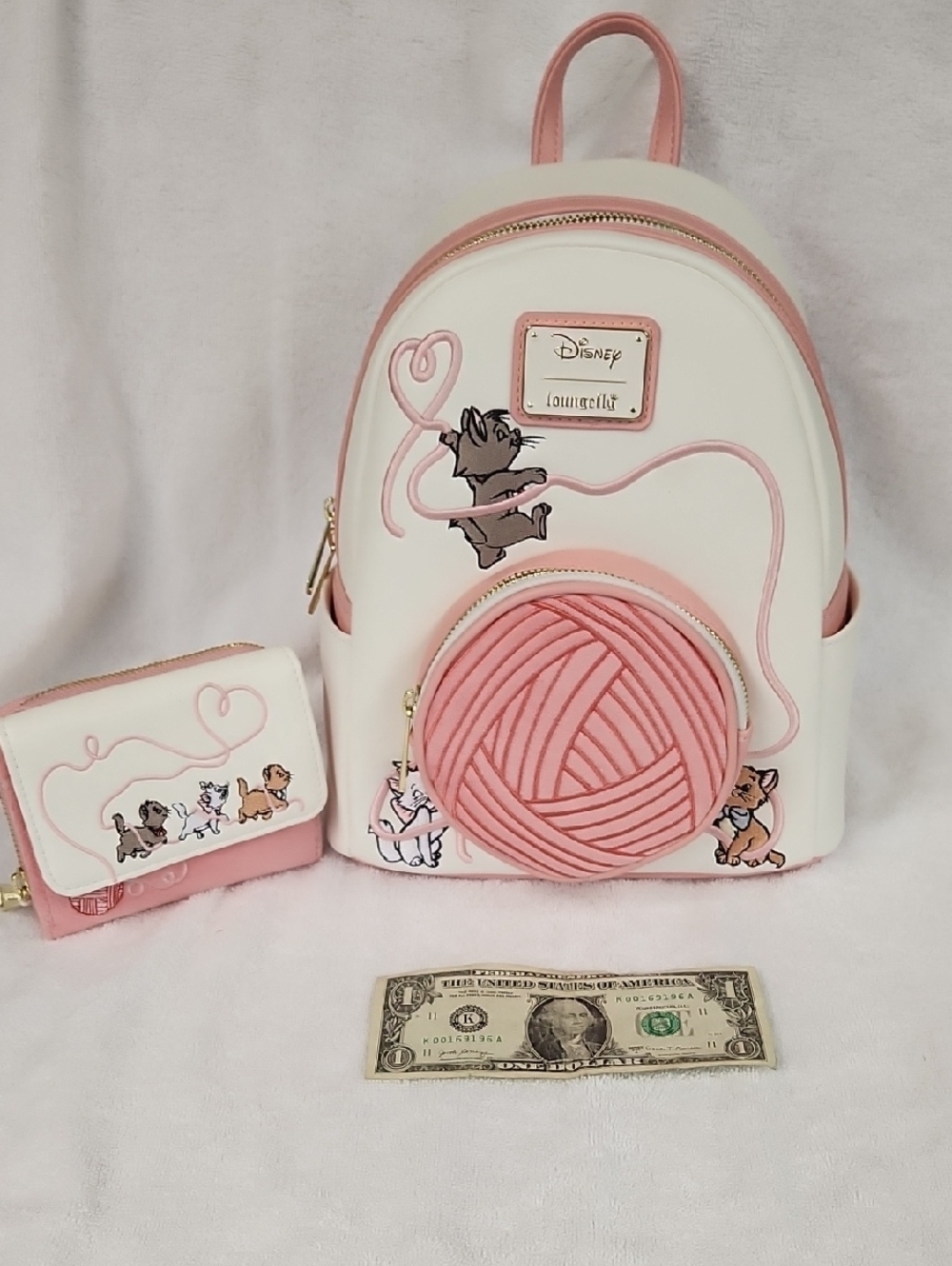 Loungefly Cream & Pink Disney Aristocat Yarn Mini Backpack with Matching Wallet